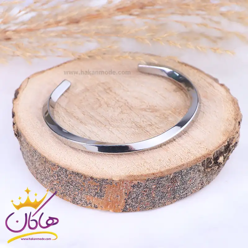 دستبند مردانه بنگل پیچی نقره ای st 4344