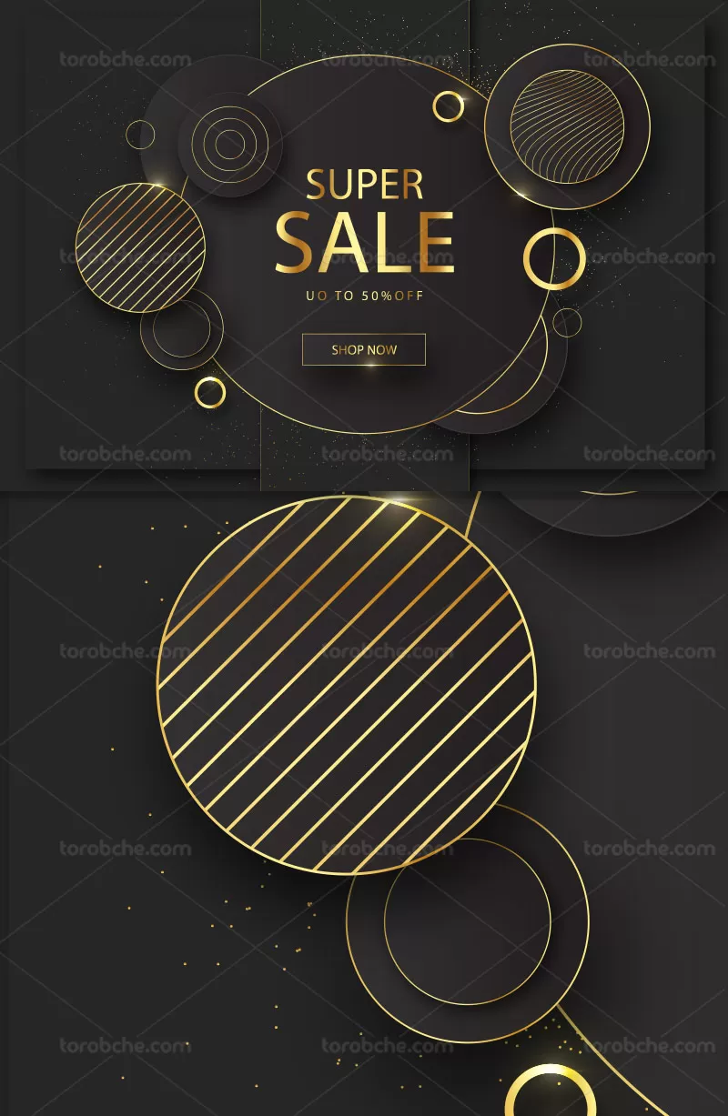 وکتور بنر فروش ویژه مشکی طلایی | گرافیک با طعم تربچه