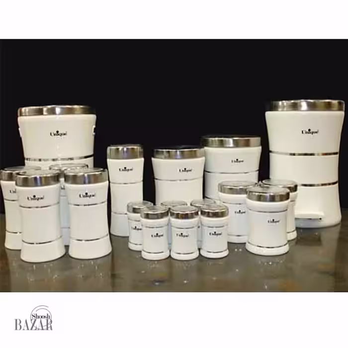 سرویس پاسماوری 18 پارچه کمر باریک خطی سفید استیل یونیک کد UN-4593