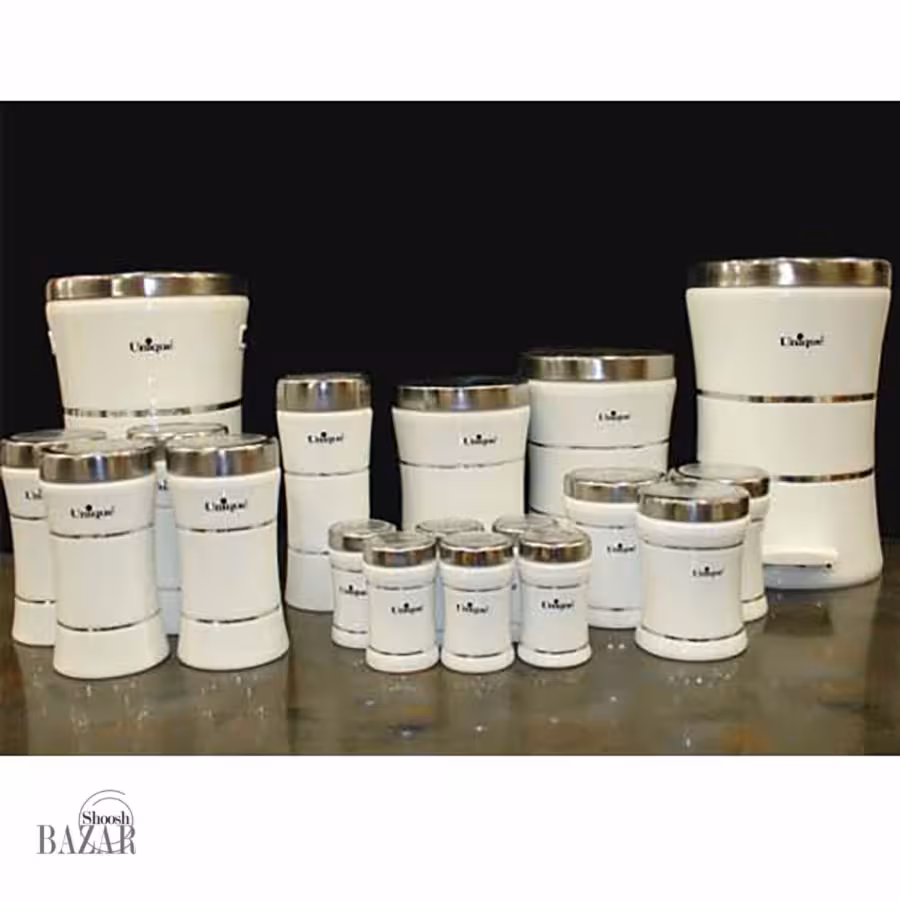 سرویس پاسماوری 18 پارچه کمر باریک خطی سفید استیل یونیک کد UN-4593