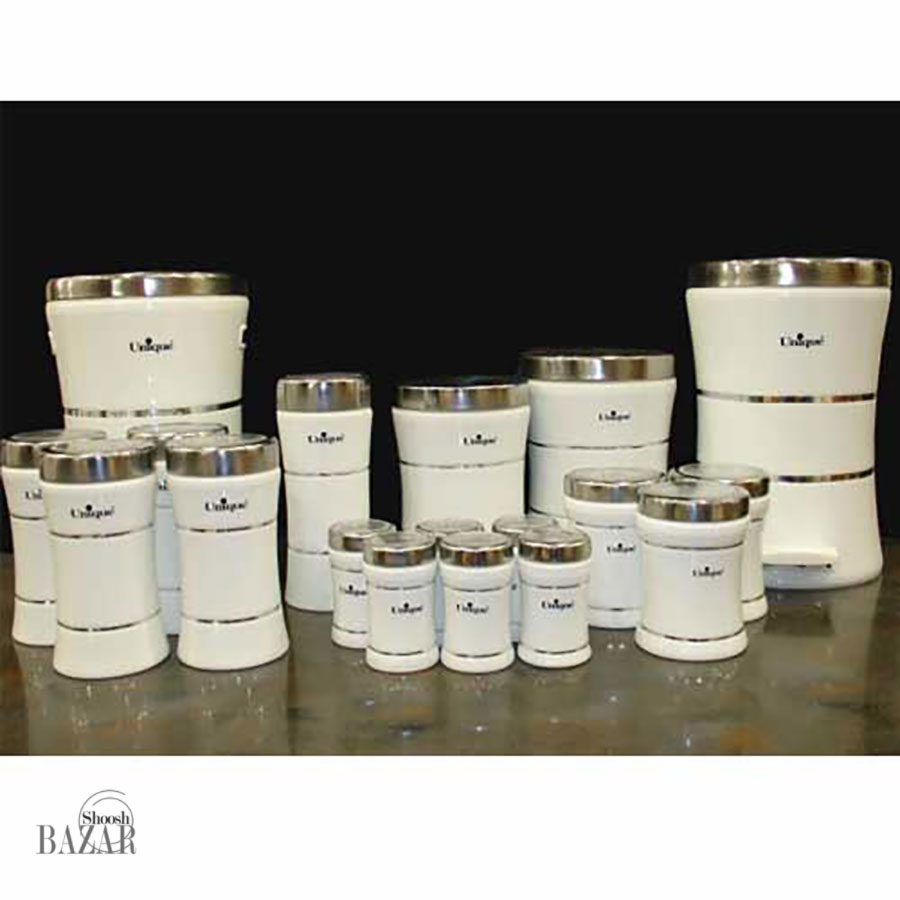 سرویس پاسماوری 18 پارچه کمر باریک خطی سفید استیل یونیک کد UN-4593