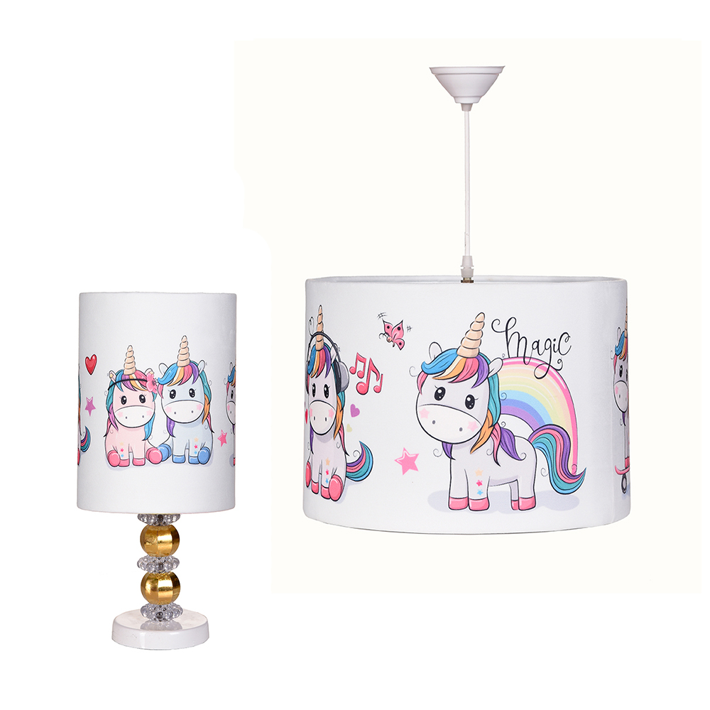 آباژور رومیزی و لوستر سقفی کودک مدل تک شاخ اسب یونیکورن