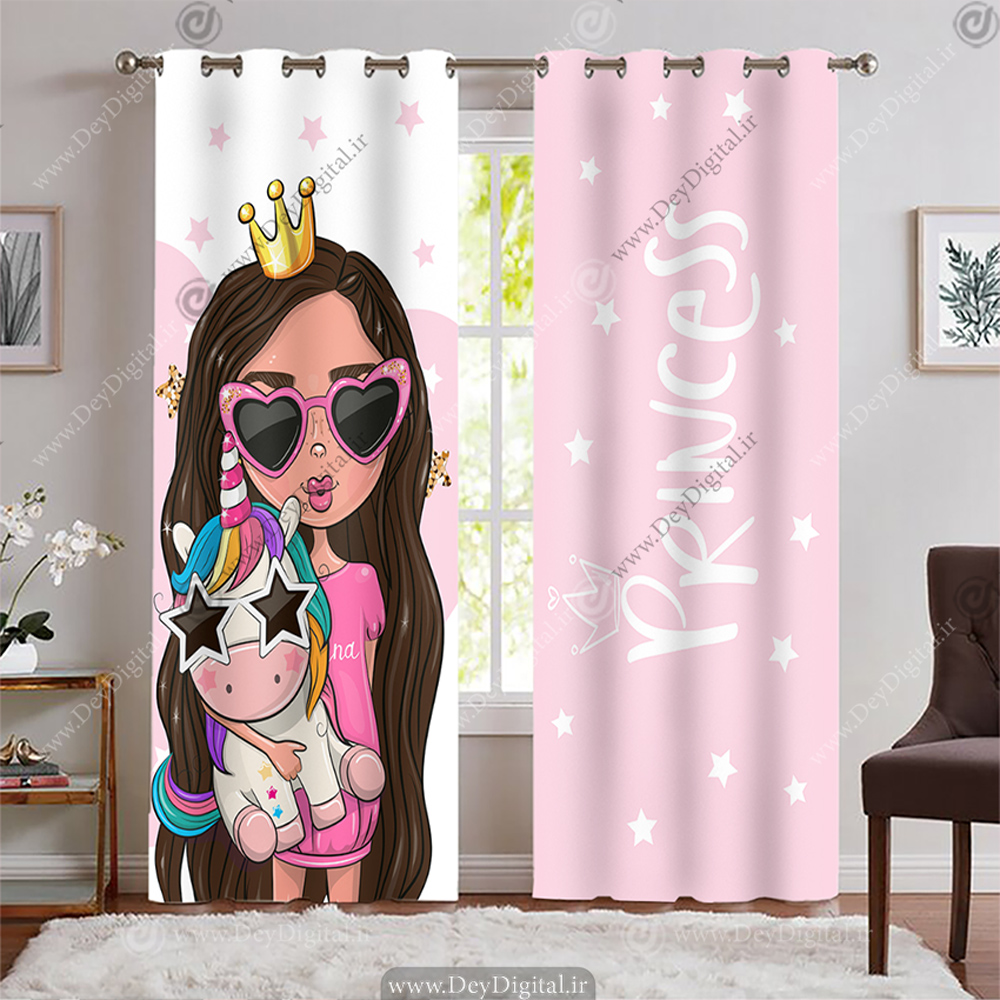 پرده سه بعدی دخترانه مدل فانتزی پرنسس و یونیکورن WA-2415