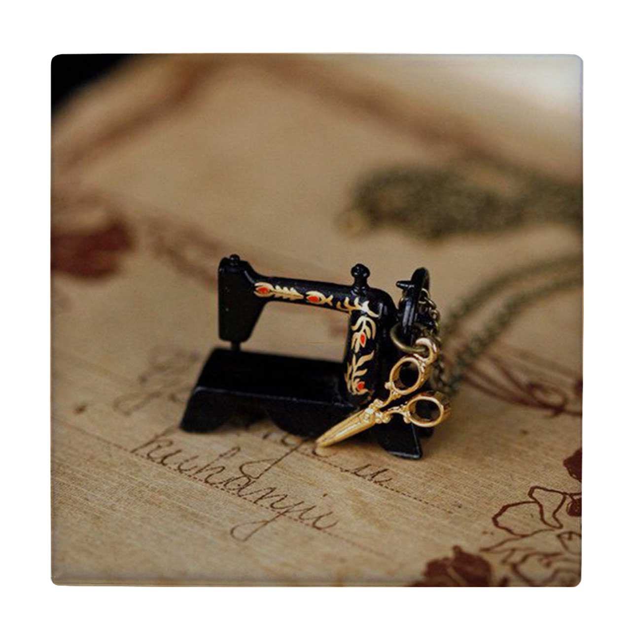 کاشی طرح ماکت چرخ خیاطی و قیچی کد wk3930