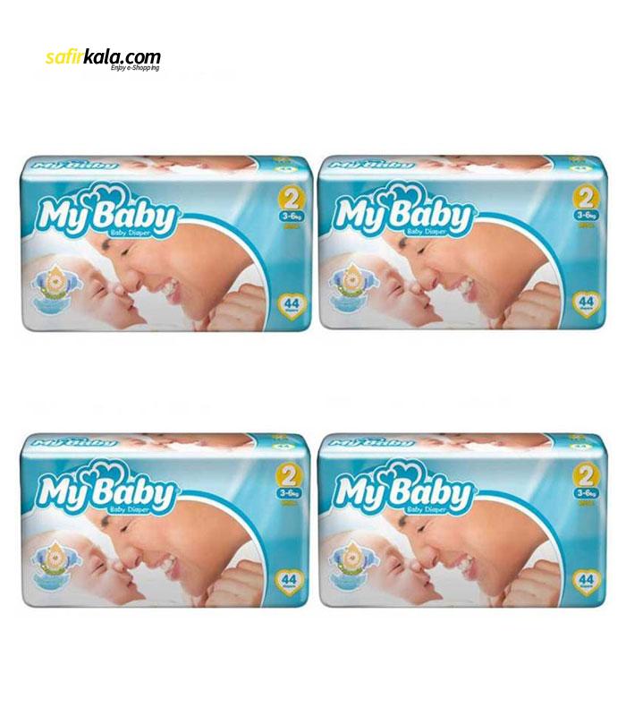پوشک مای بیبی کد 2 سایز 2 بسته 44عددی مجموعه 4 عددی