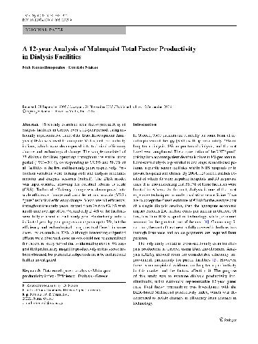 خرید و دانلود نسخه کامل کتاب A 12-year Analysis of Malmquist Total Factor Productivity in Dialysis Facilities