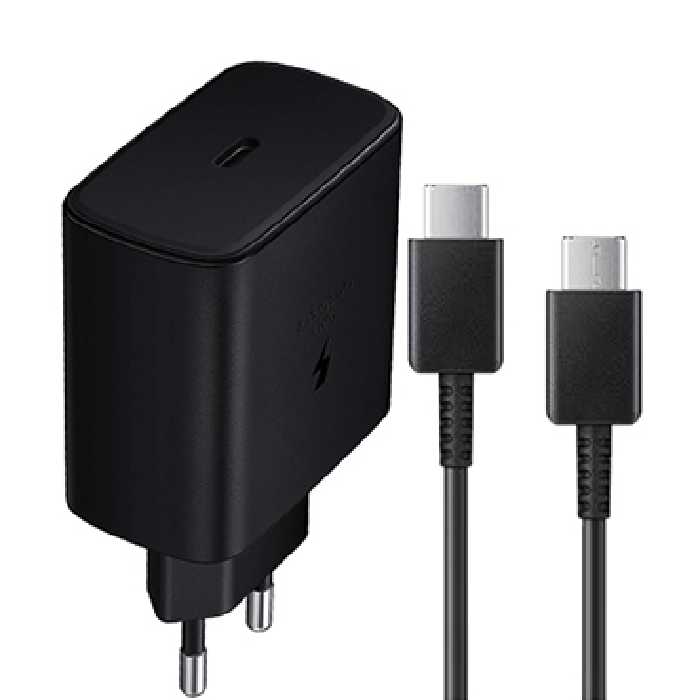 شارژر دیواری سامسونگ 5 ولت 3 آمپر بدون تبدیل مدل TA-845 توان 45 وات به همراه کابل تایپ سی