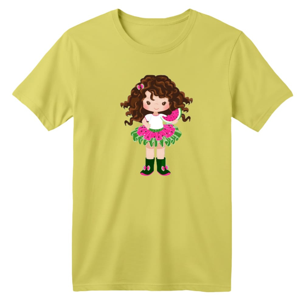 تی شرت آستین کوتاه بچگانه مدل دخترک یلدایی کد  1 رنگ زرد لیمویی