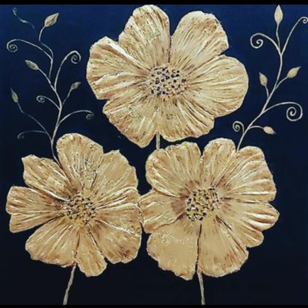 تابلو نقاشی گل طلایی