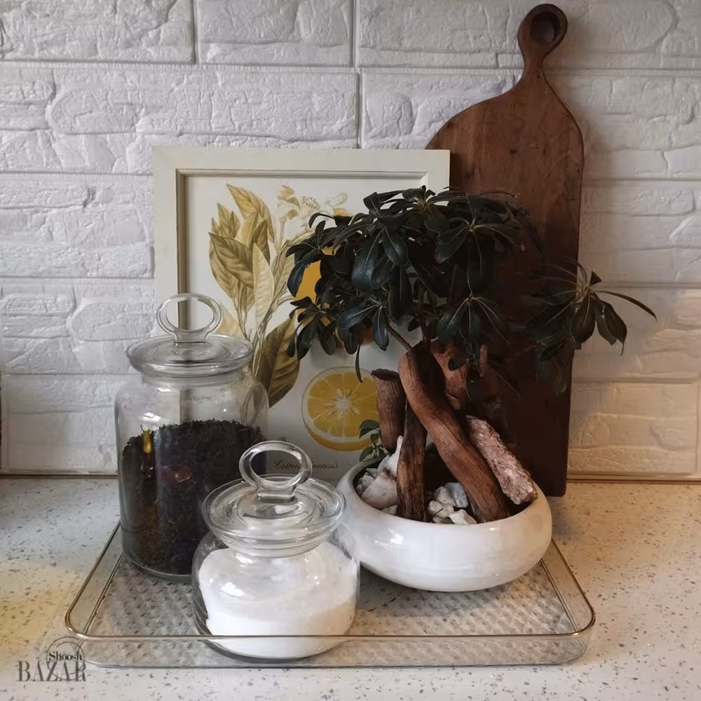 سینی سرو اکرولیک لبه طلایی پت 1 عددی