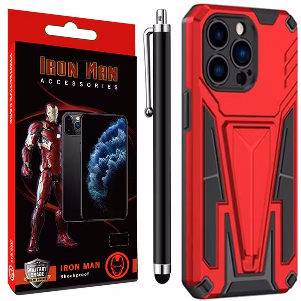 کاور آیرون من مدل SpiderMan مناسب برای گوشی موبایل اپل Iphone 13 Pro Max به همراه قلم لمسی