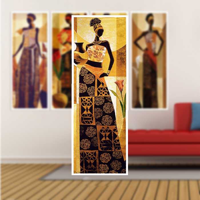 تابلو بکلیت طرح زن آفریقایی مدل دکوراتیو W-384 مجموعه 4 عددی