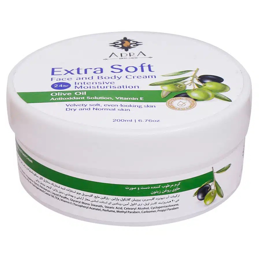 آدرا کرم کاسه ای مرطوب کننده دست و صورت حاوی روغن زیتون پوست خشک و نرمال 200 میل