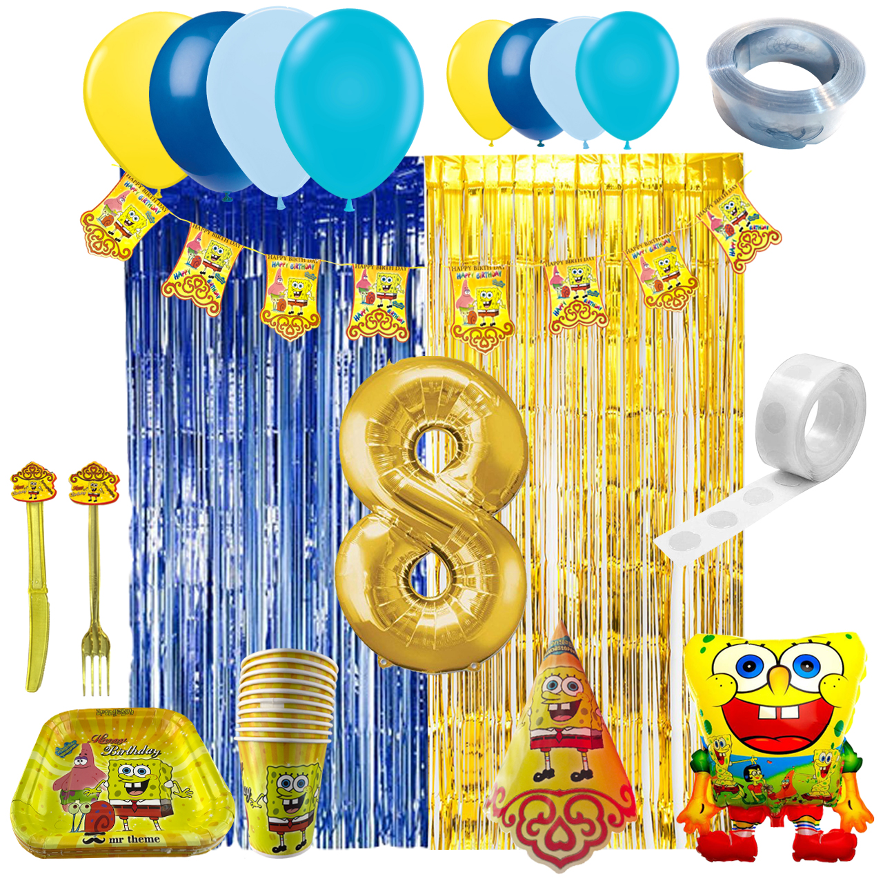 مجموعه 124 عددی تم تولد مستر تم طرح باب اسفنجی سوپر پلاس کد 8