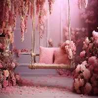 بک دراپ عکاسی تاب دو نفره با گلهای صورتی | گرافیک با طعم تربچه