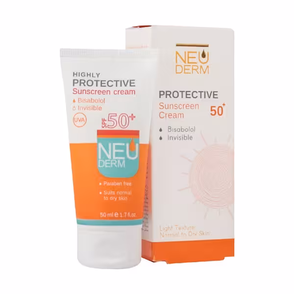 کرم ضد آفتاب بدون رنگ نئودرم SPF50 پوست نرمال حجم 50 میلی لیتر