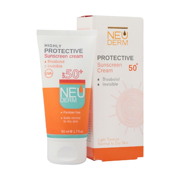 کرم ضد آفتاب بدون رنگ نئودرم SPF50 پوست نرمال حجم 50 میلی لیتر