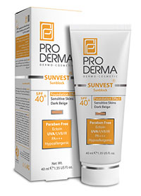 کرم ضد آفتاب فاقد جاذب های شیمیایی با SPF40 پوشش کرم پودری (بژ تیره )پرودرما
