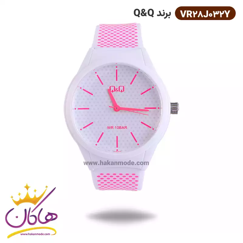 ساعت دخترانه کیو اند کیو سفید بند خال خالی VR28J032Y
