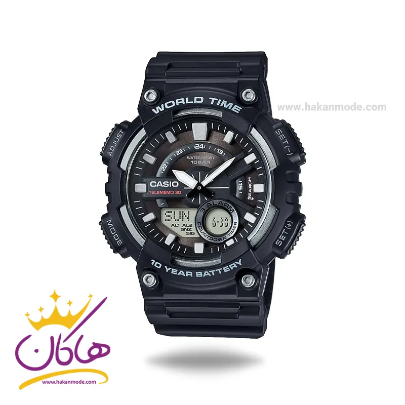 ساعت کاسیو مردانه دو زمانه رابر مشکی AEQ-110W-1AVDF