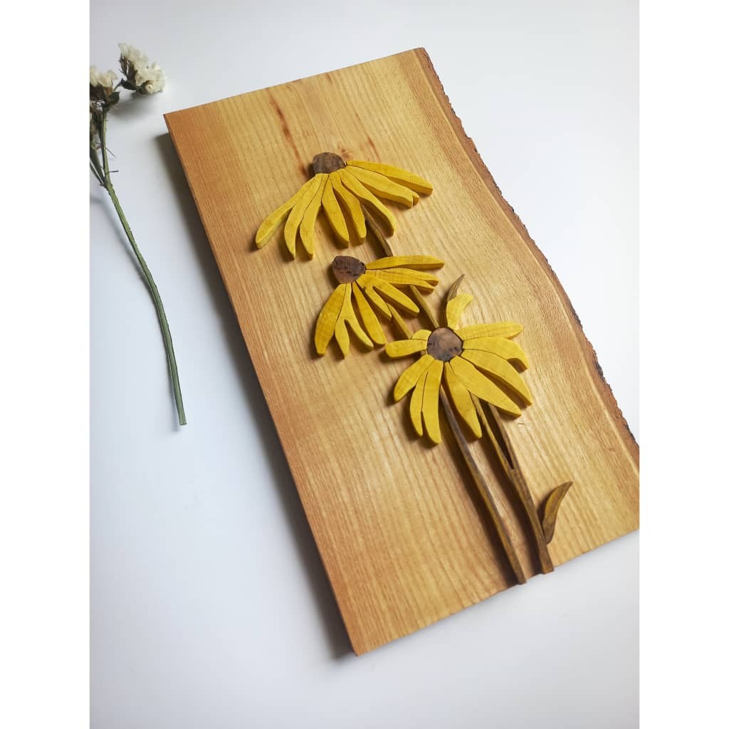 تابلوی معرق چوبی با طرح گل و ابعاد 19در24