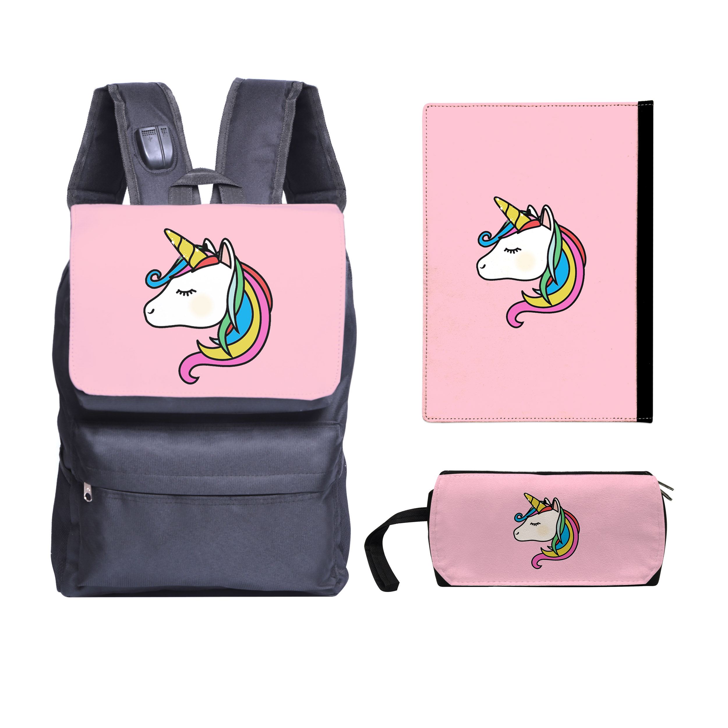 کوله پشتی طرح اسب تک شاخ  کد kjk7 به همراه کلاسور و جامدادی