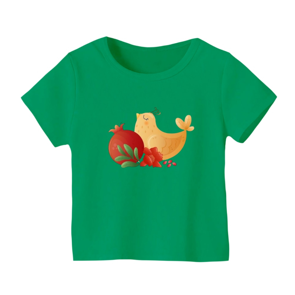 تی شرت آستین کوتاه بچگانه مدل انار یلدایی کد 7 رنگ سبز