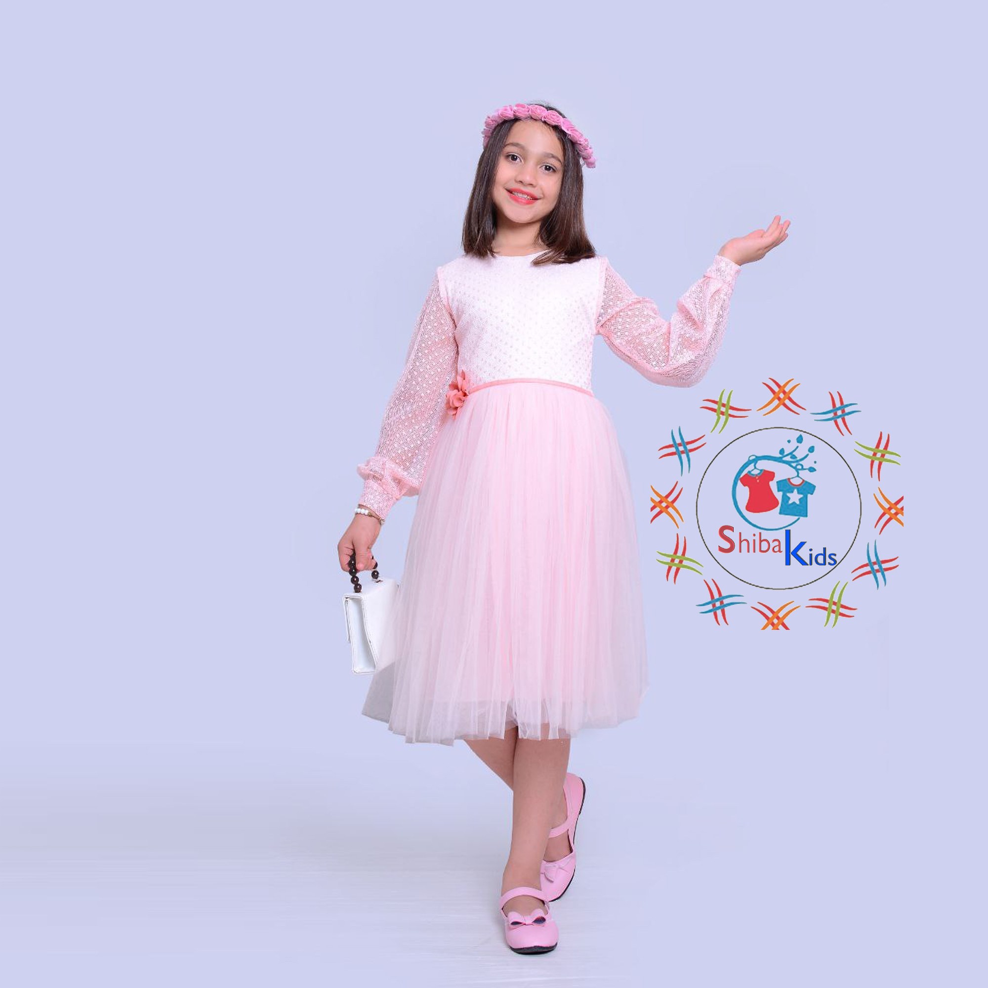 پیراهن دخترانه مدل گیپورخال خالی صورتی