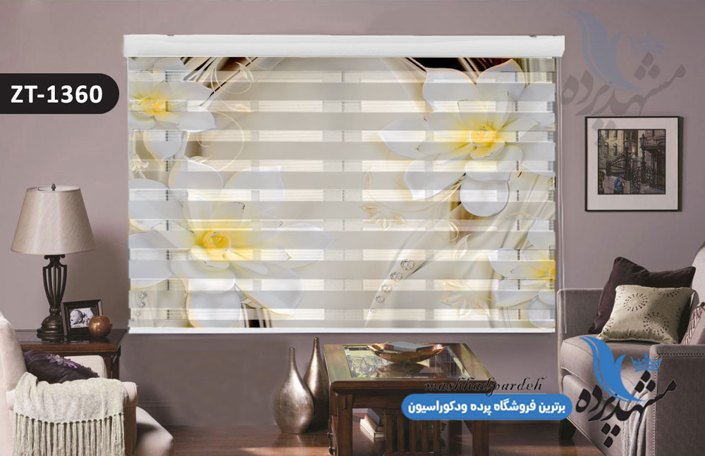 پرده زبرا تصویری چاپی طرح گل سه بعدی کد ZT1360