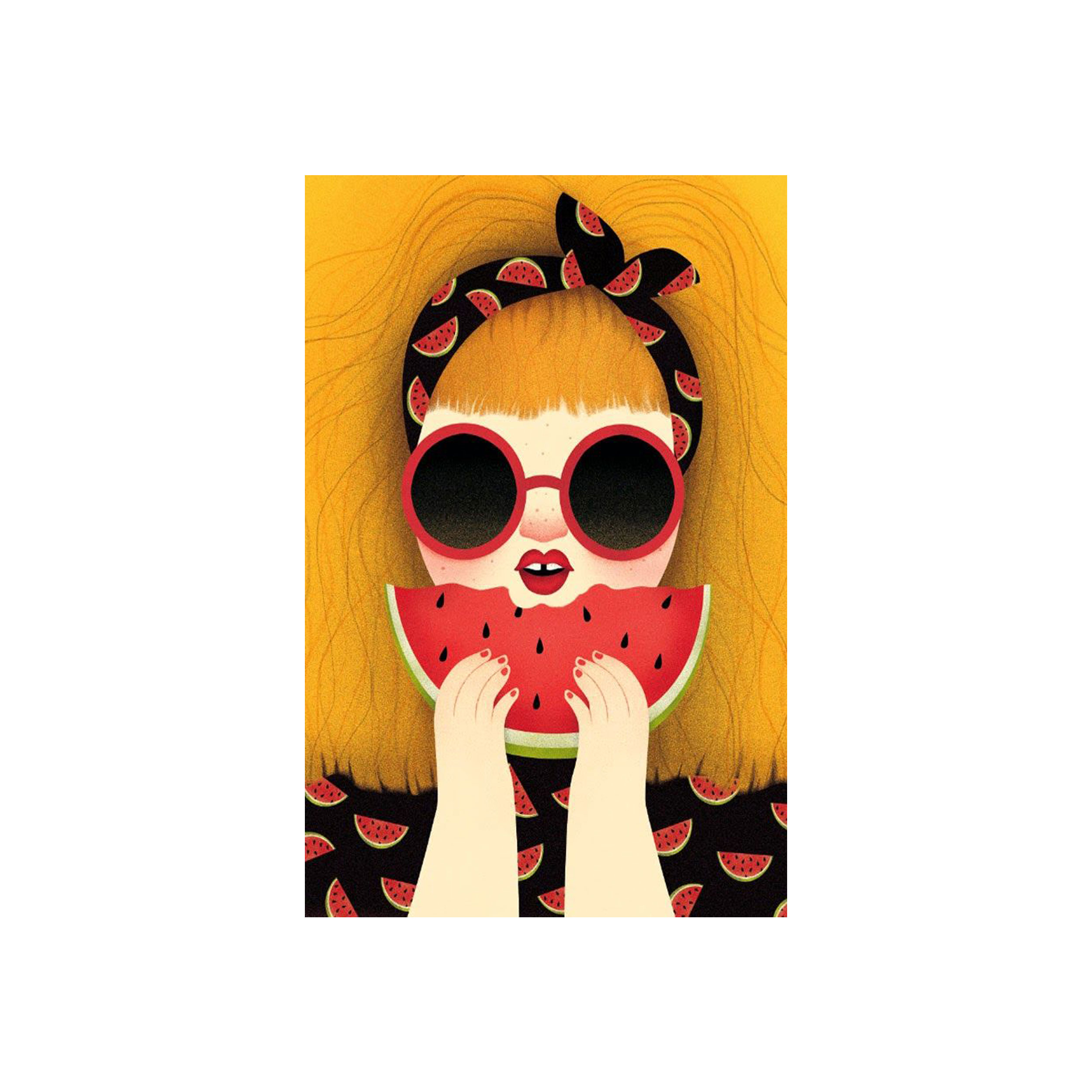 تابلو شاسی مدل شب یلدا و نقاشی دختر و عینگ و هندوانه T7273