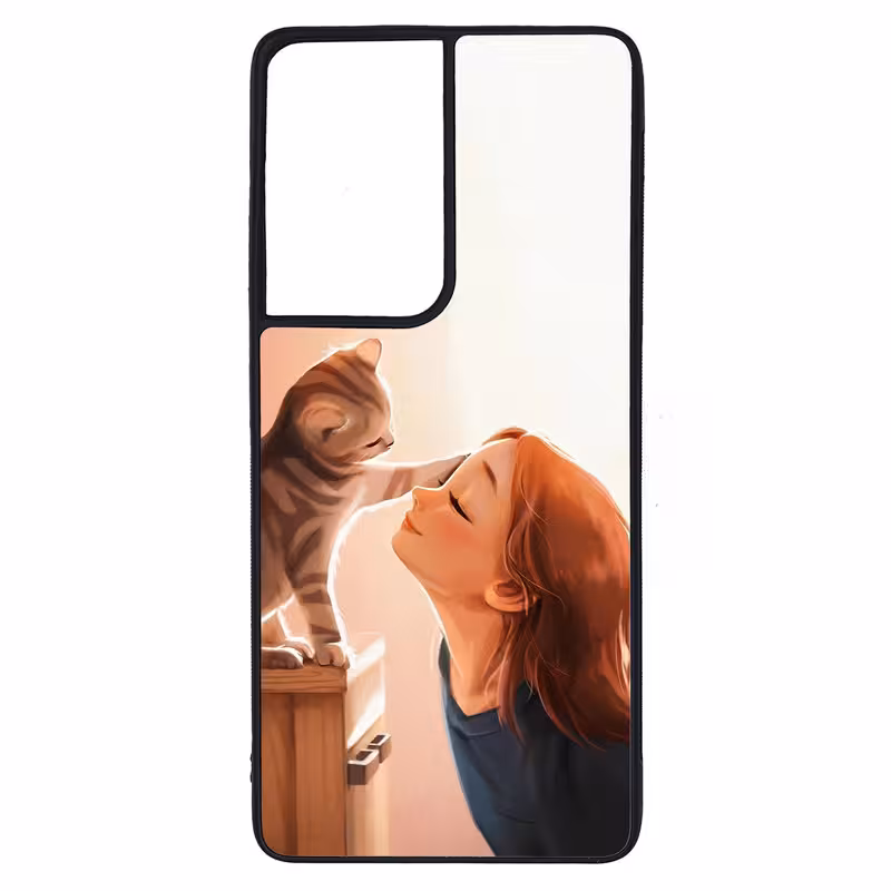 کاور طرح دختر و گربه کد G-151 مناسب برای گوشی موبایل سامسونگ Galaxy S21 Ultra | دیجی قاب دونی