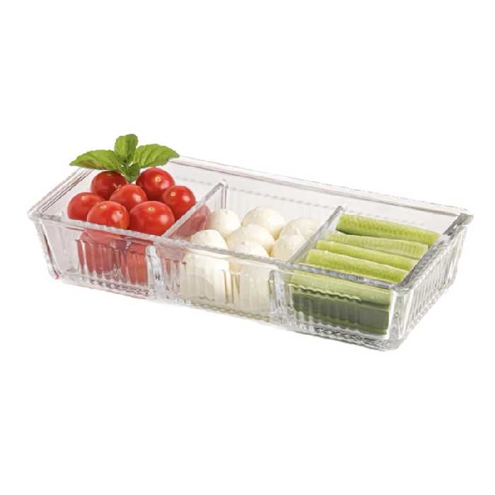 ظرف شیشه ای سه خانه درب دار لیمون