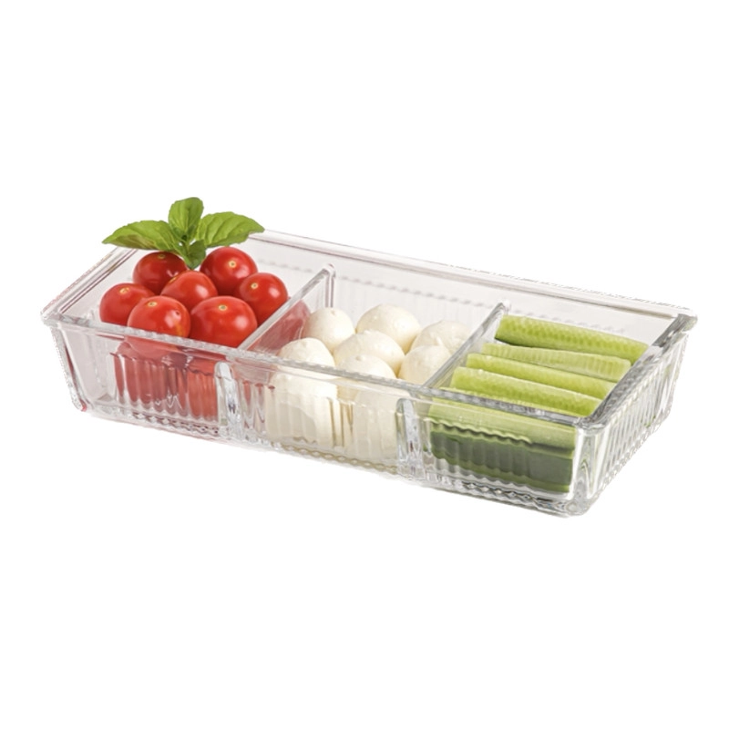 ظرف شیشه ای سه خانه درب دار لیمون