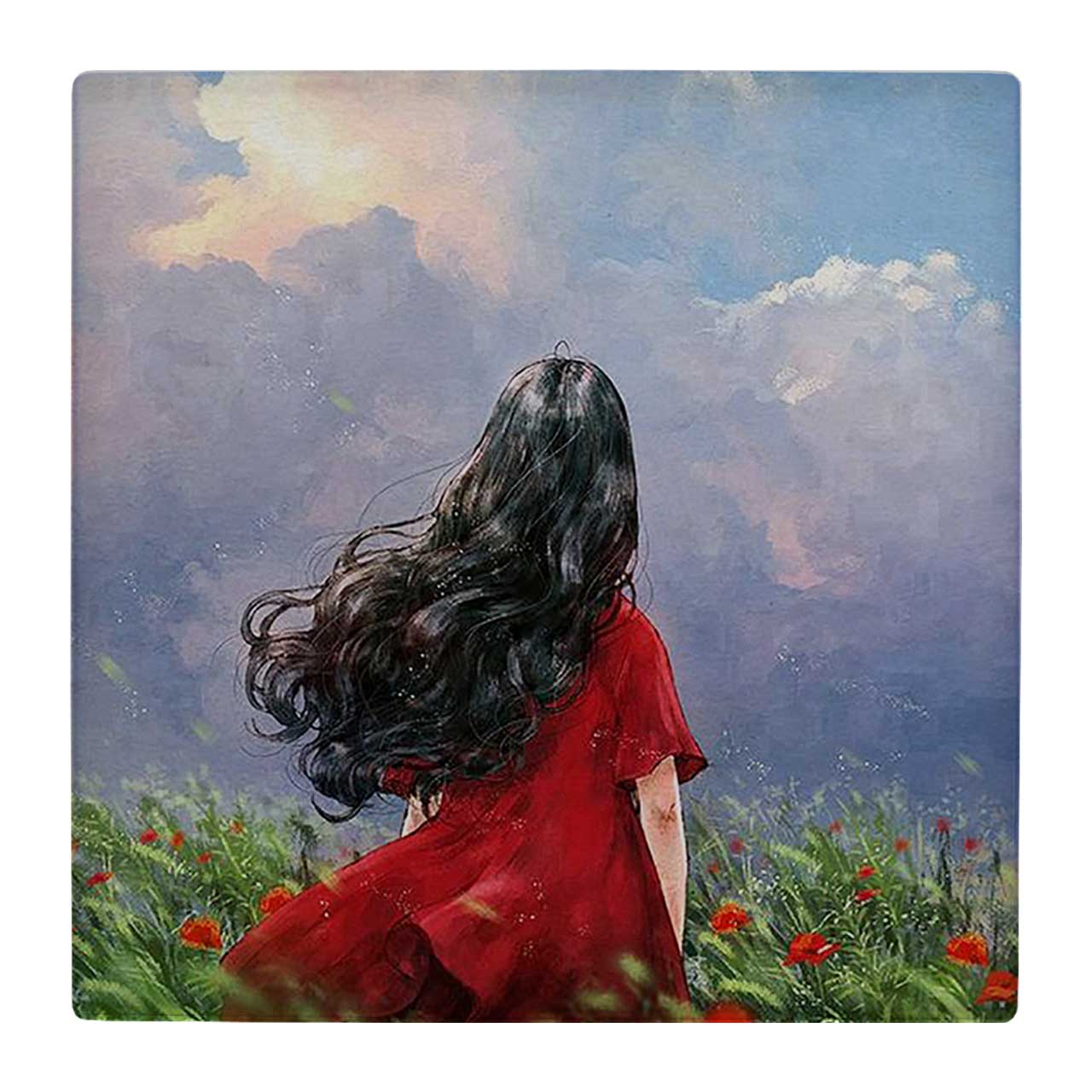 کاشی کارنیلا طرح دختر در دشت گل سرخ کد wk391