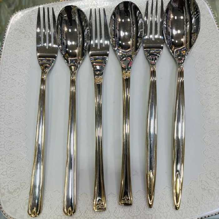 سرویس قاشق چنگال یونیک دهانه اروپایی نیمه طلایی 24نفره تمام استیل جدید ترین مدل( نیمه طلایی) فروش ویژه به قیمت کلی