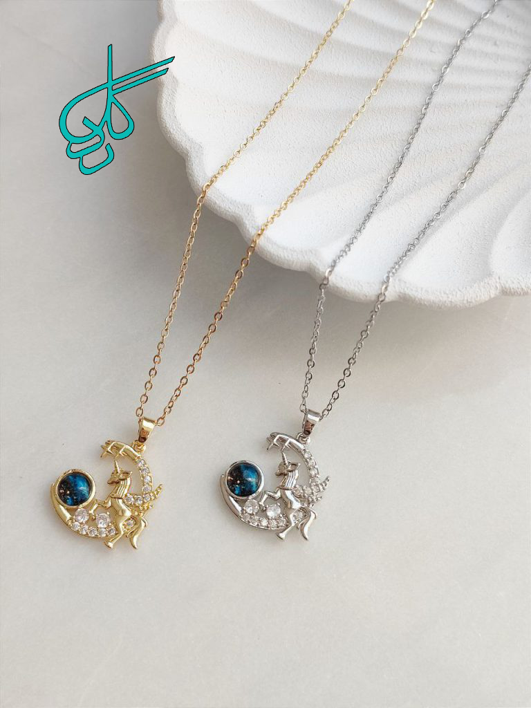 خرید گردنبند استیل جدید رنگ ثابت نگین دار با کیفیت کد 1515571 - ردگل