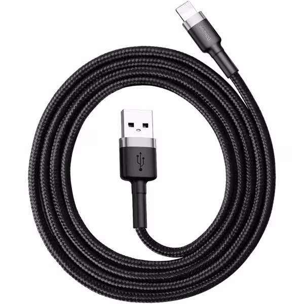 کابل USB به لایتنینگ باسئوس   Baseus cafule Cable USB For lightning 2.4A 1M Gray Black