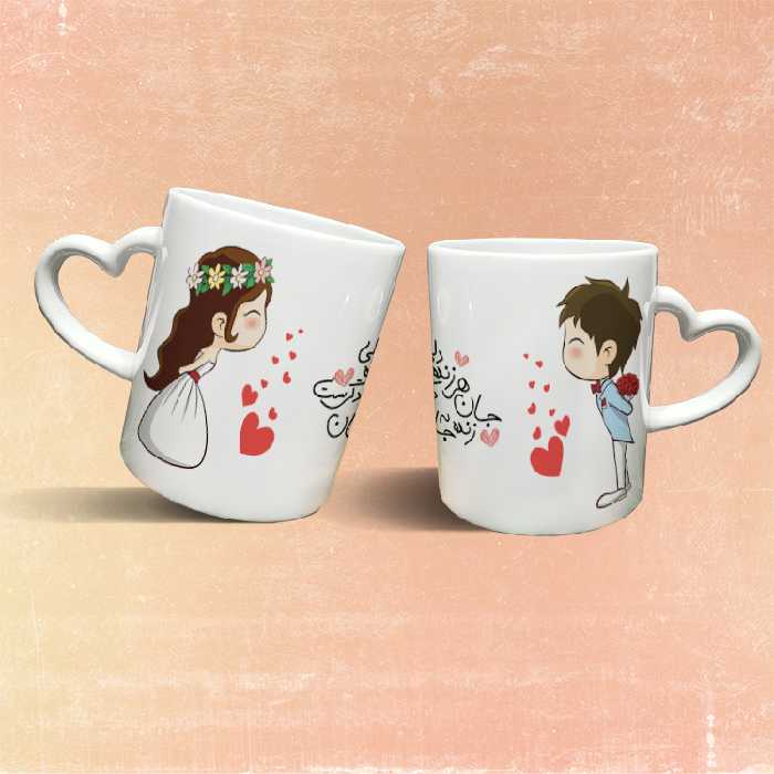 ماگ مدل دسته قلبی طرح عاشقانه کد 157