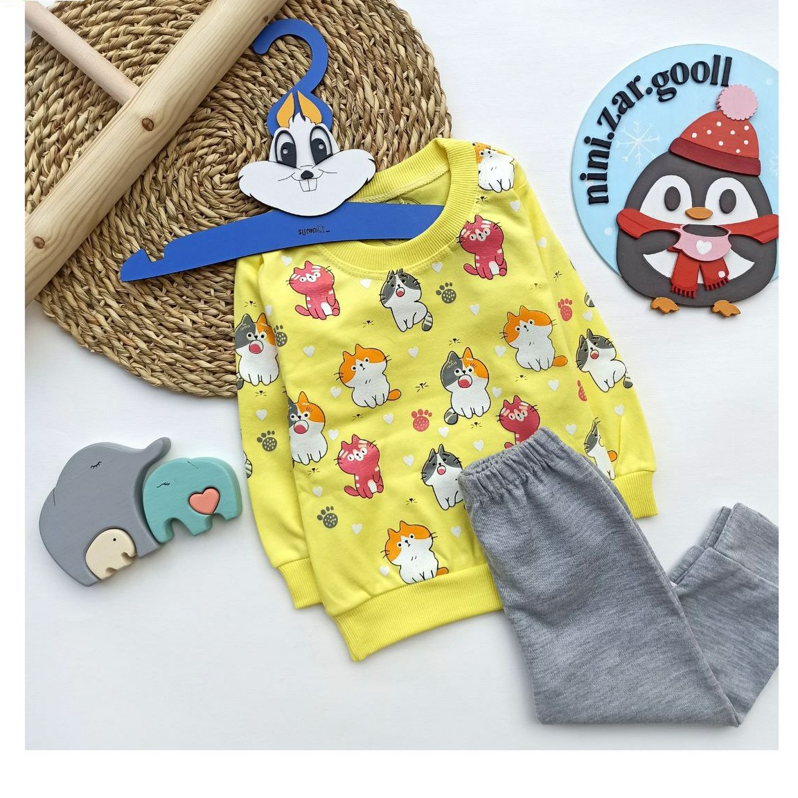 بلوز شلوار تمام چاپ گربه،تک رنگ،کیفیت عااالی،جنس نخ پنبه