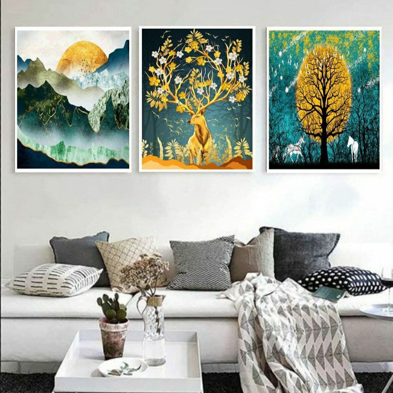 تابلو مدل ماه و گوزن مجموعه سه عددی | دنیای قاب