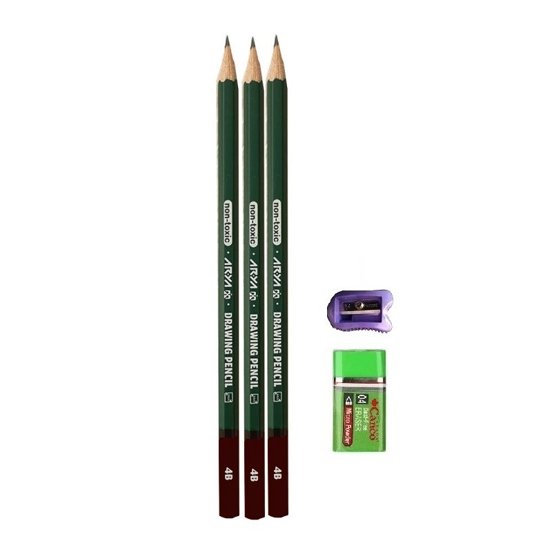 مداد طراحی آریا مدل 4B به همراه تراش و پاک کن مجموعه 5 عددی