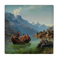  کاشی کارنیلا طرح نقاشی قایقران ها و دریاچه کد wkk1383