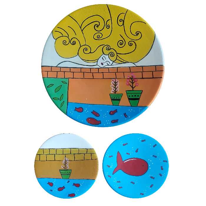  بشقاب دیوارکوب سفالی کد D81-A مجموعه 3 عددی