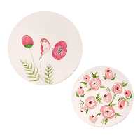 بشقاب دیوارکوب سفالی طرح گل و پرنده کد D155-A مجموعه 2 عددی