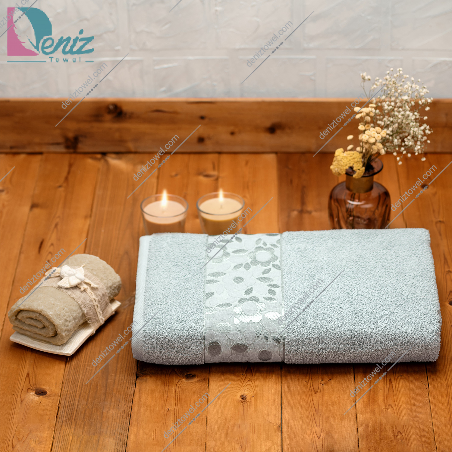 حوله حمامی طرح سورپرایز رنگ طوسی سبز