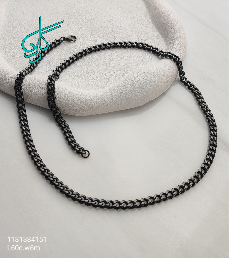 خرید گردنبند استیل مشکی رنگ ثابت طول 60 سانتیمتر پهنای 6 میلیمتر کد 1515746 - ردگل