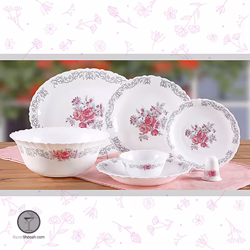 سرویس غذاخوری 28 پارچه گرد گل نلی 180 صورتی پارس اپال