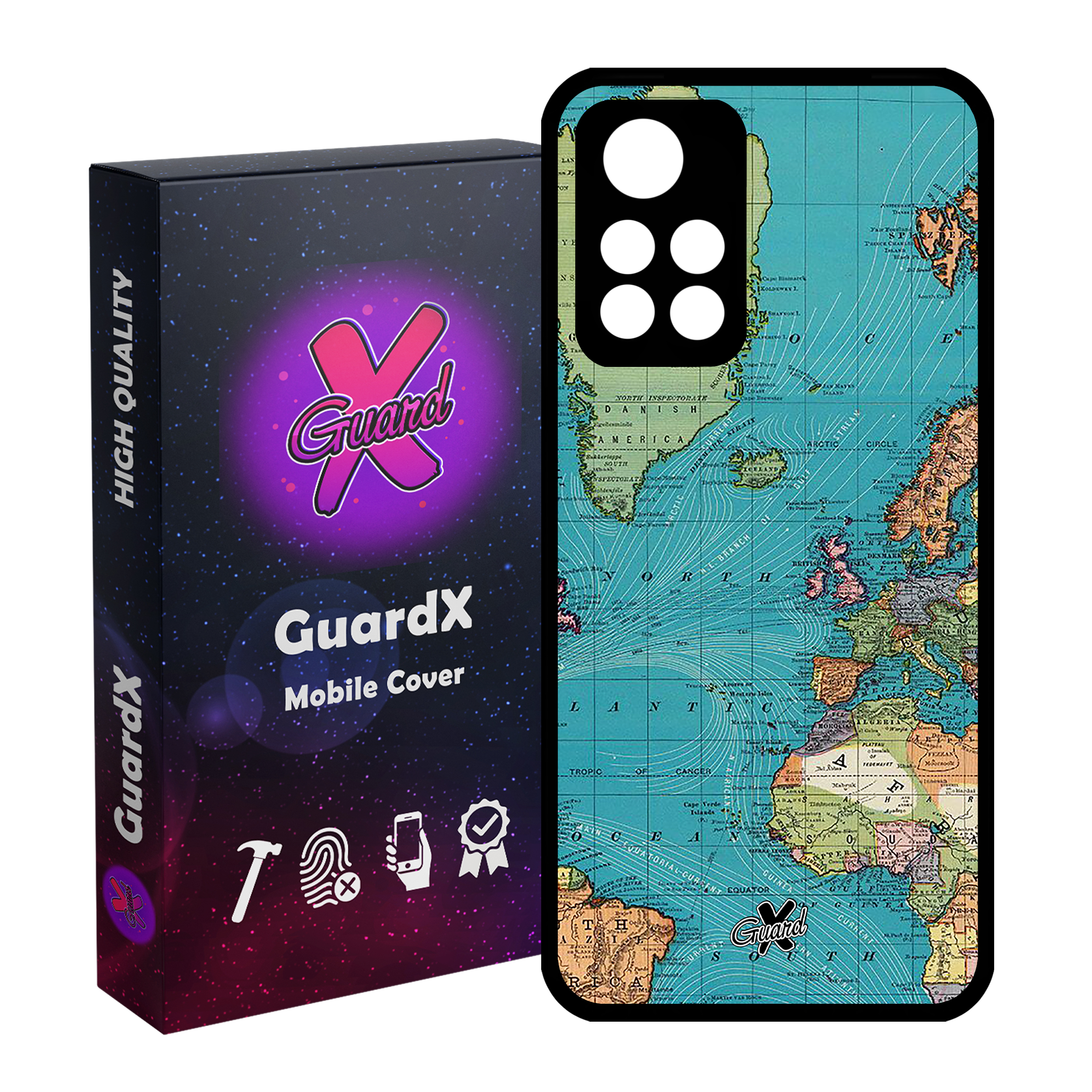 کاور گارد ایکس طرح نقشه مدل Glass10226 مناسب برای گوشی موبایل شیائومی Poco M4 Pro 5G/Redmi Note 11T 5G/Redmi Note 11S 5G