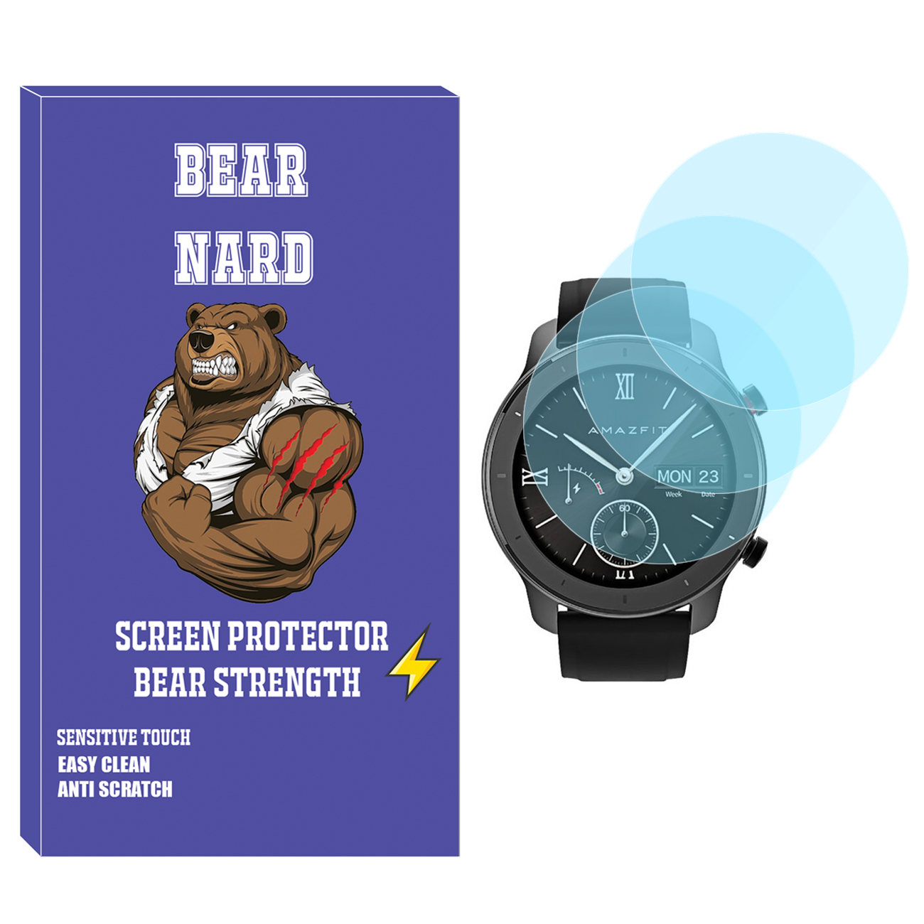 محافظ صفحه نمایش شیشه‌ای برنارد مدل SH-BR مناسب برای ساعت هوشمند امازفیت GTR 42mm بسته سه عددی