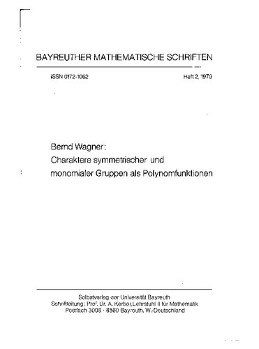 خرید و دانلود نسخه کامل کتاب Charaktere symmetrischer und monomialer Gruppen als Polynomfunktionen